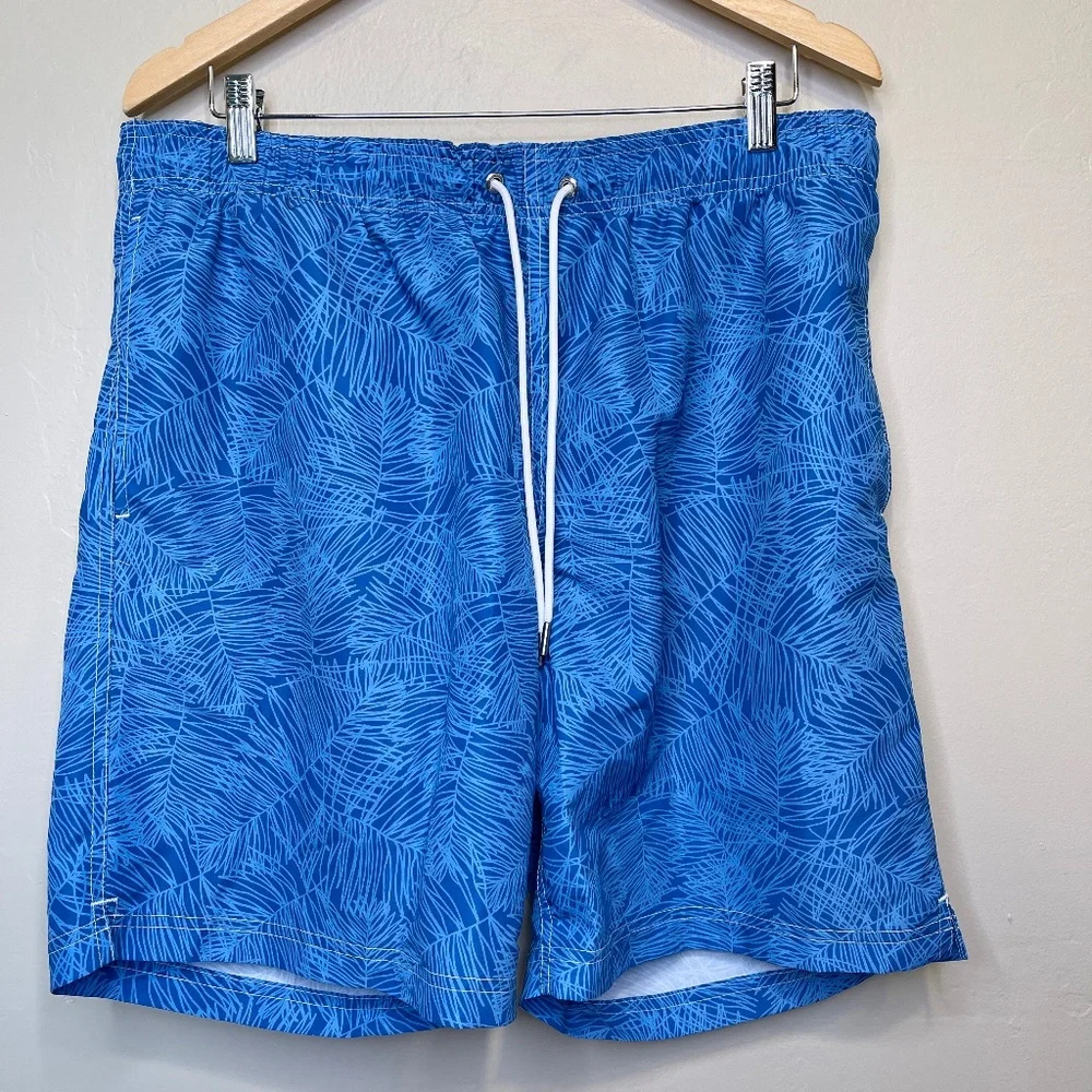 Lands End | Geo Botanical Print Elastic Drawstring Waist Mesh Lined Swim Shorts